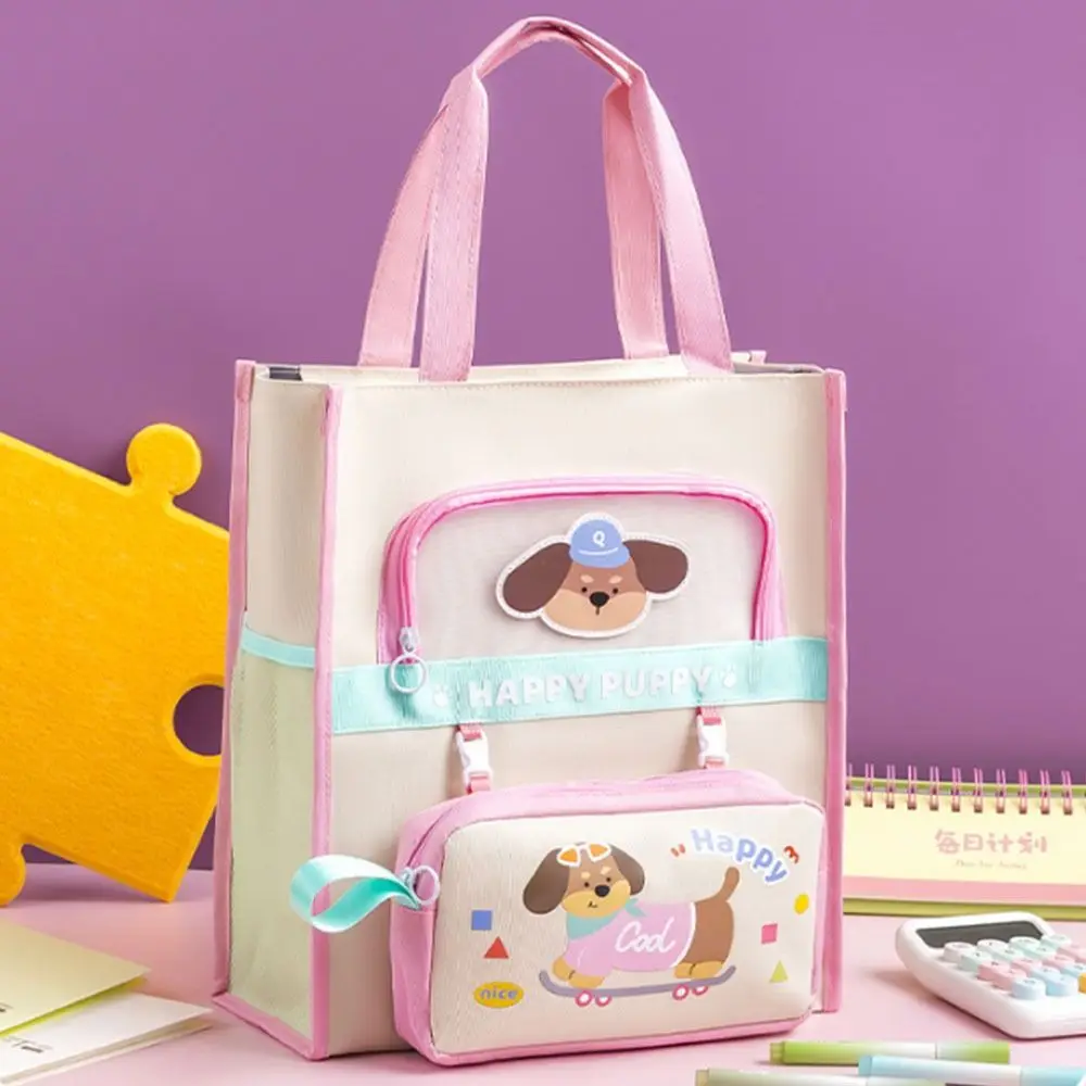 Cartoon Tote School Bag Cute Dog Kawaii Book Storage Bag Large Capacity Oxford Cloth Zipper Pouch Bag Office Supplies