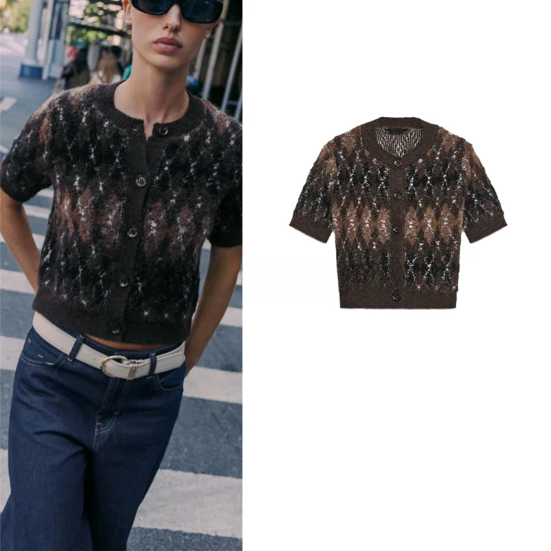 

Осенний женский вязаный жакет с круглым вырезом, ромбовидным узором, однорядной застежкой на несколько пуговиц, из мягкого полиэстера, повседневный стиль