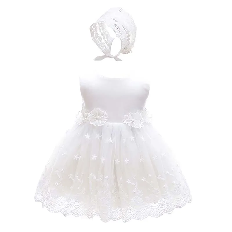 Sommer weißes Kleid Mädchen Baby Taufe Outfits Säugling Spitze Taufe Kleid Mädchen Perle Prinzessin Hochzeits kleid Baby Mädchen Kleidung