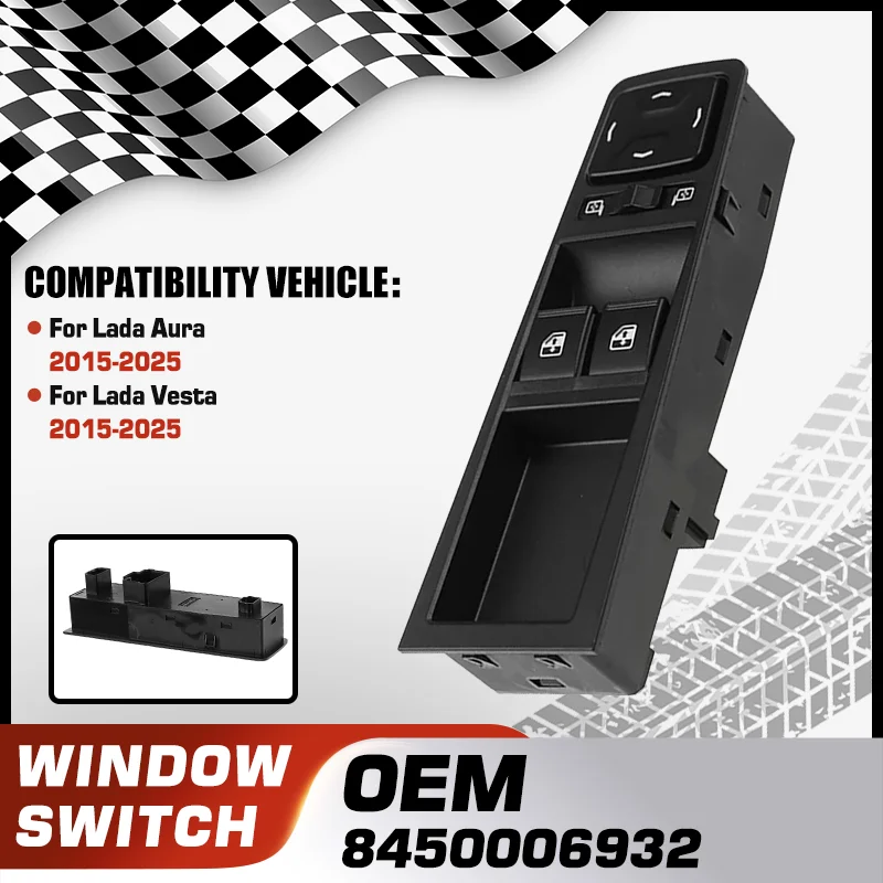 

Car Electric Power Master Window Switch Lifter Console Button For Lada Aura Lada Vesta 2015-2025 8450006932 62.3769-10 7+8 Pins