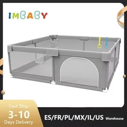 IMBABY-Parc pour bébé avec anneau de nervure, barrière de sécurité, clôture, boîte à balles, gris clair, aire de jeux