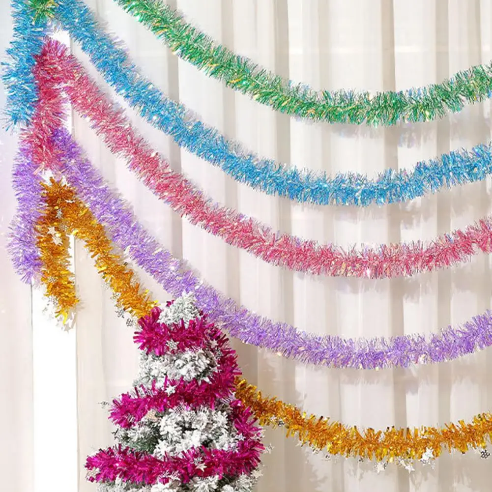 200cm Tinsel Twist Garland Fade-resistant Dense Gorgeous Foil Madder Metallic Twist Garland Outdoor Indoor Xmas Tree Ribbon