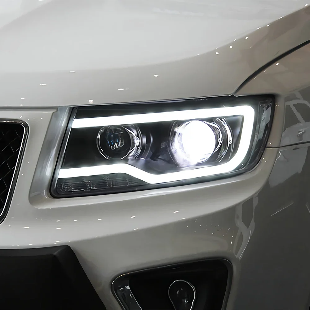 

Для Jeep Compass 2011-2016 автомобильные передние фары, светодиодные фары в сборе, обновленная высококачественная конструкция объектива проектора, аксессуары