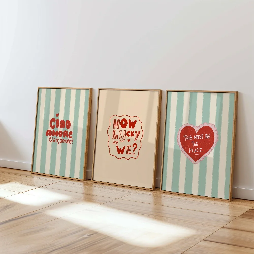Frameless,Love Quotes Can Be Printed,Mint Stripes,Bedroom Decor,Retro Lover Gallery Wall Art Printing,Living Room Study Decor