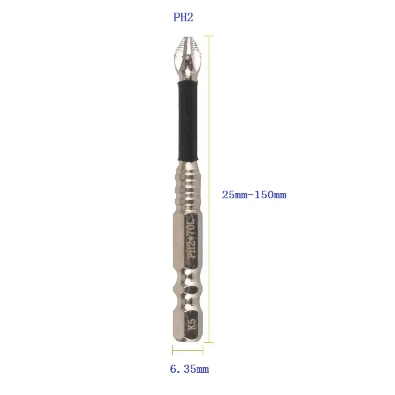 25mm-150mm PH2 Cross Screwdriver Bits S2 Alloy Steel Anti Slip 1/4