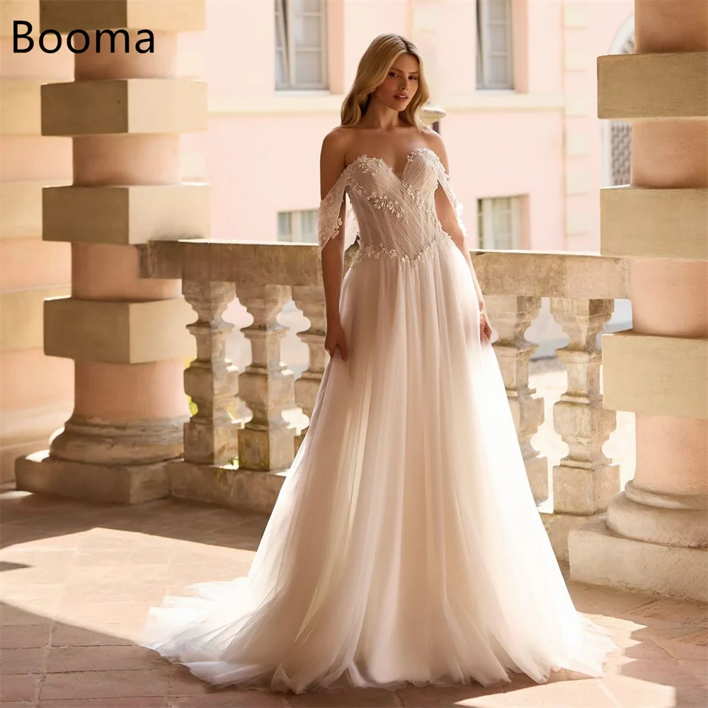 

Booma A-Line Off The Shoulder Lace Appliques Elegant Wedding Dresses Flowers Sleeveless Brides Gown Custom Made 2025
