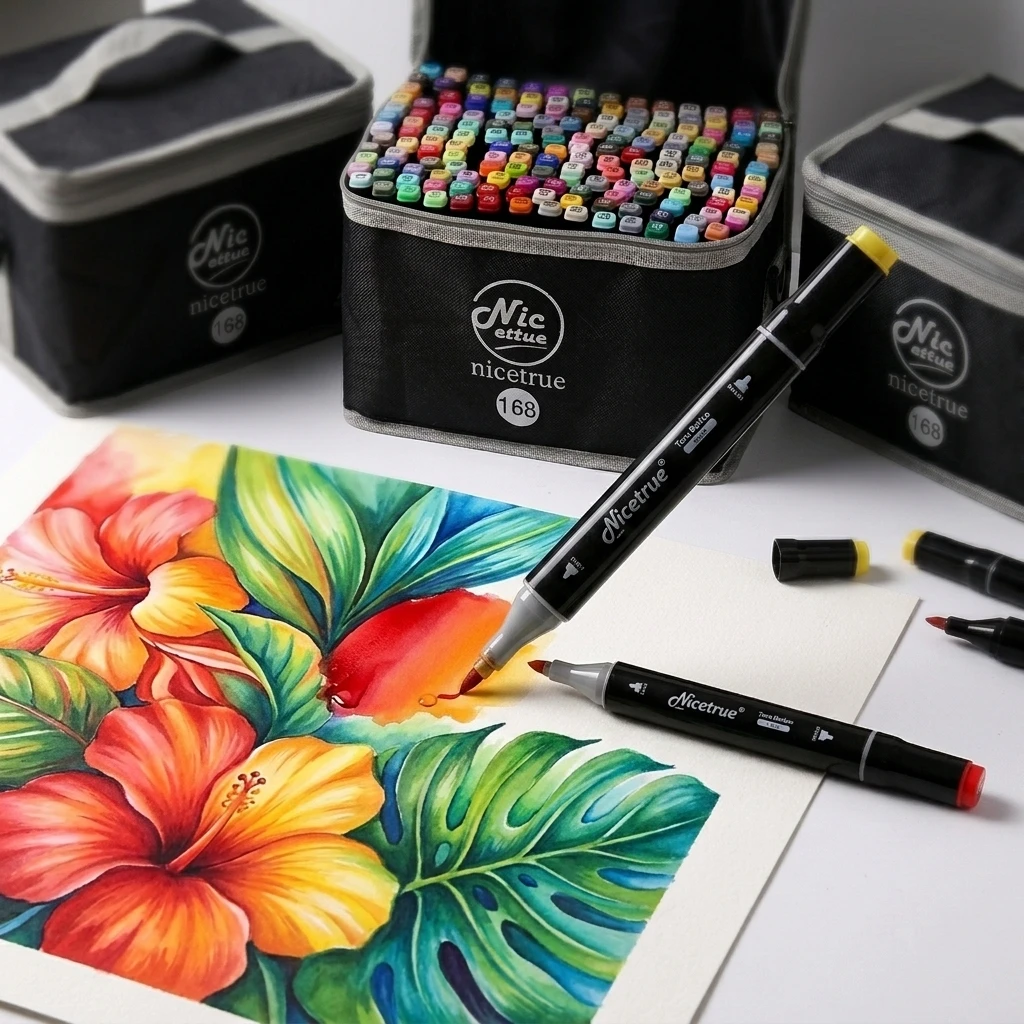 

Nicetrue Double Ended Sketch Design Markers Alcohol-based Chisel Tip Broad Strokes Flexible Brush Perfect for Canvas Art and Painting Projects For Printmakers and Fine Art Print Creators Art Supplies Creative Quality Set Studio Set Professional Art Kit