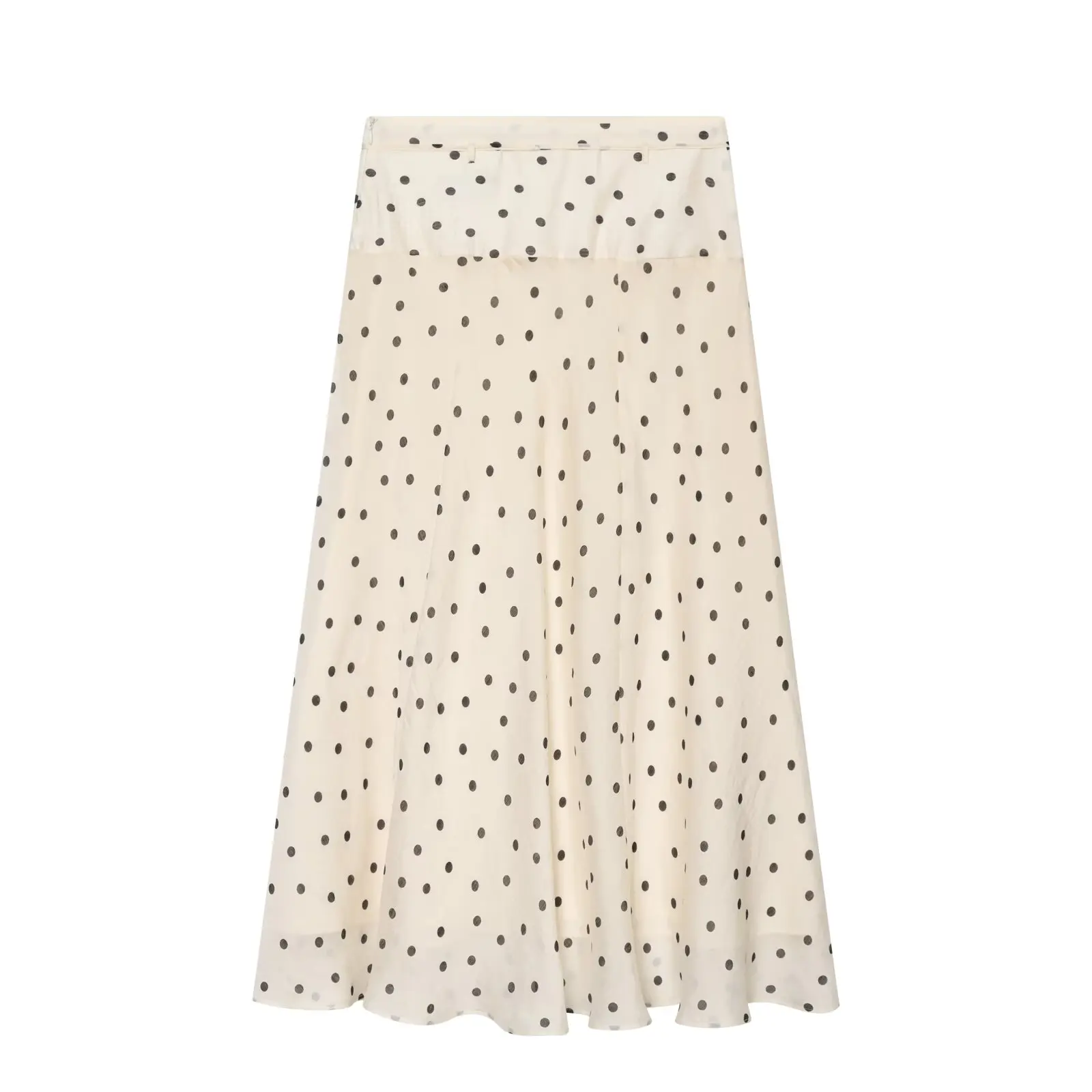 2026 Summer Women's Chic Sweet Beige Polka Dot Print Midi Skirts Office Lady Vintage Elegant A-line Ruffles Long Lace-up Skirts