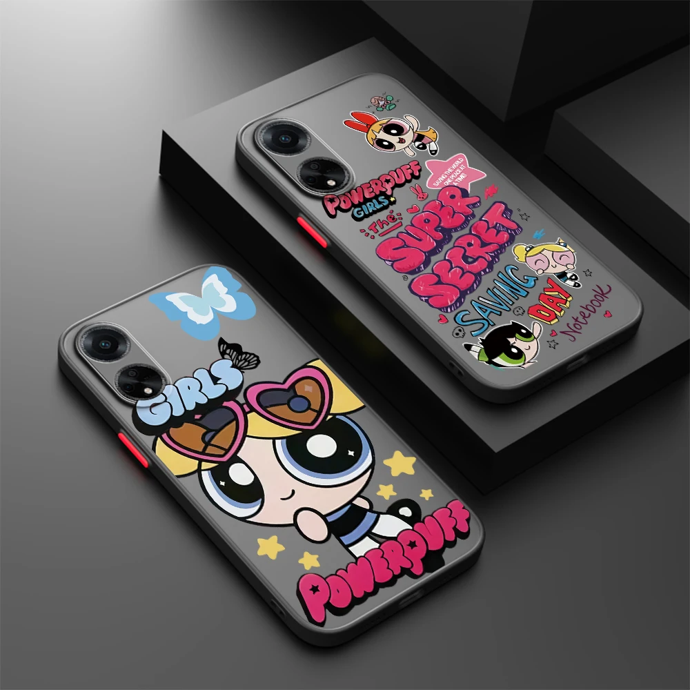 

Cartoon P-Powerpuffs Girls Frosted Translucent For OPPO X5 X3 A54S A5 A94 A16 A53S A57 A74 A72 A96 A98 A78 5G Back Phone Case