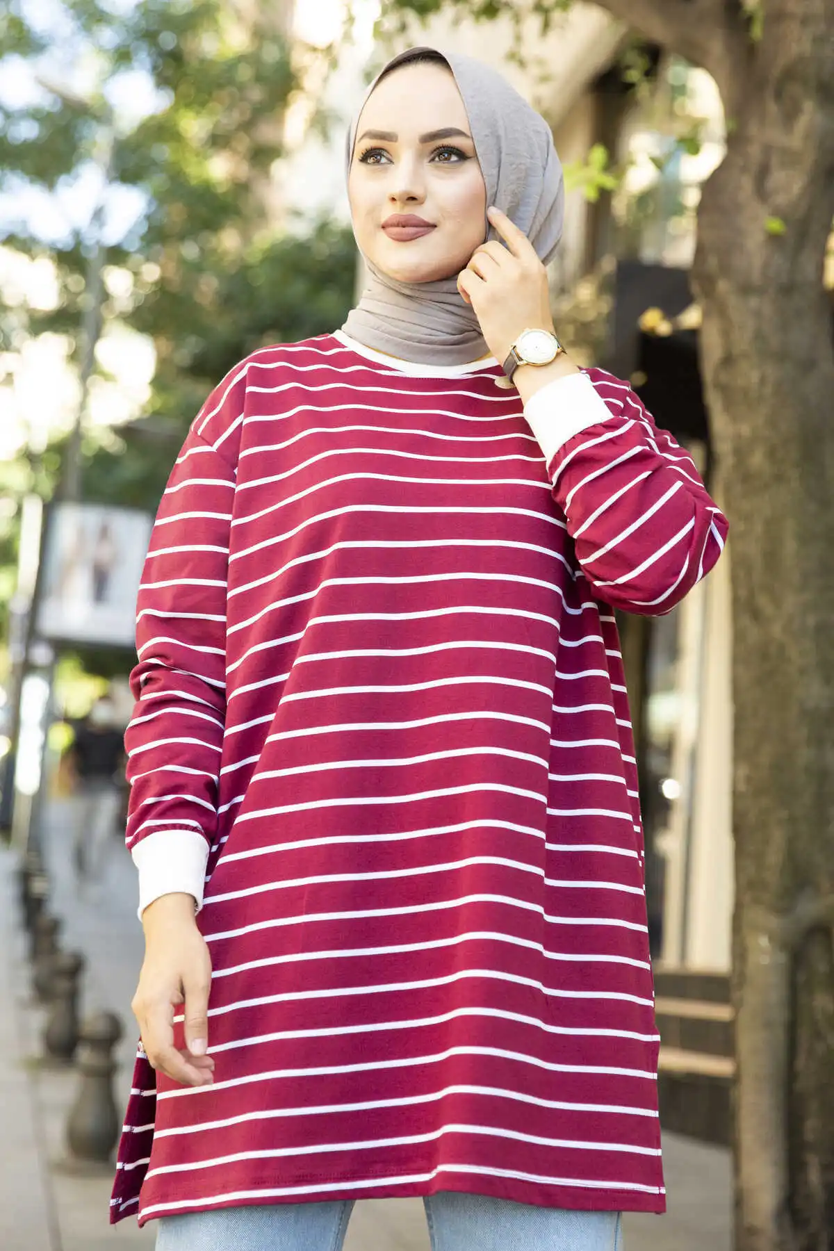 Striped Sportswear Tunic Şarabi