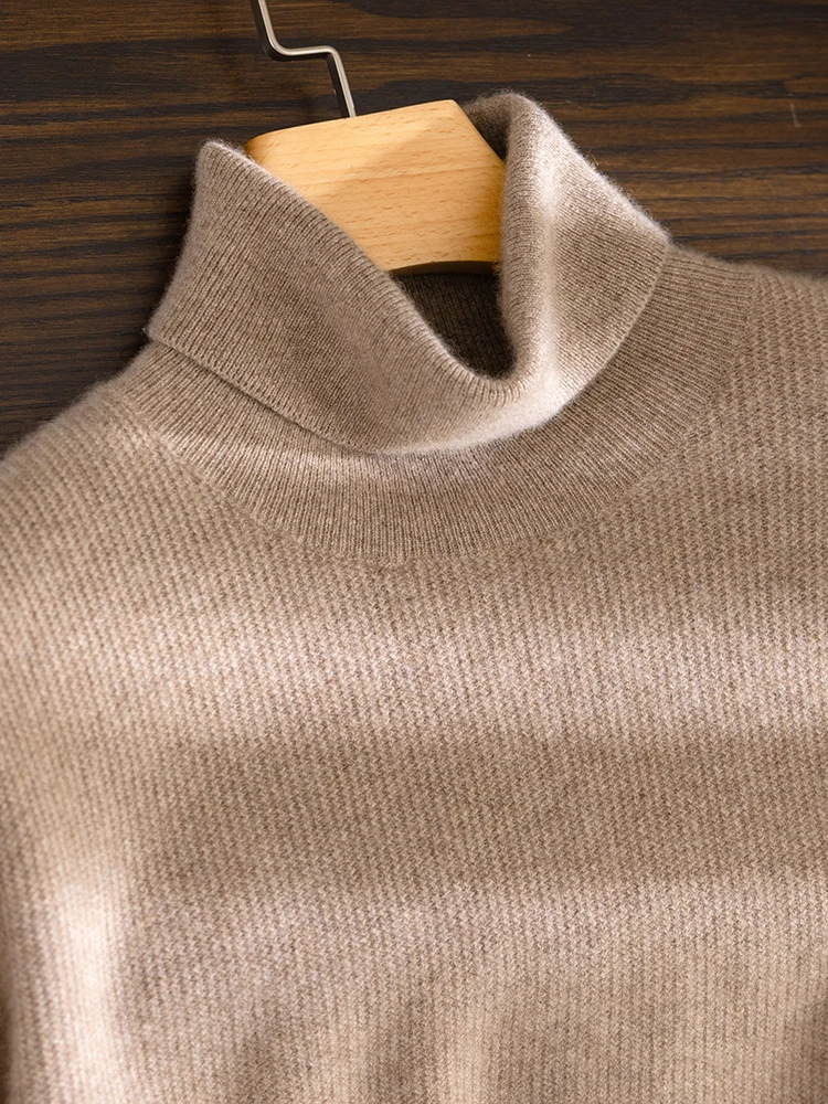 

100% pure cashmere sweater for men's high lapel pullover long sleeve solid color thick style