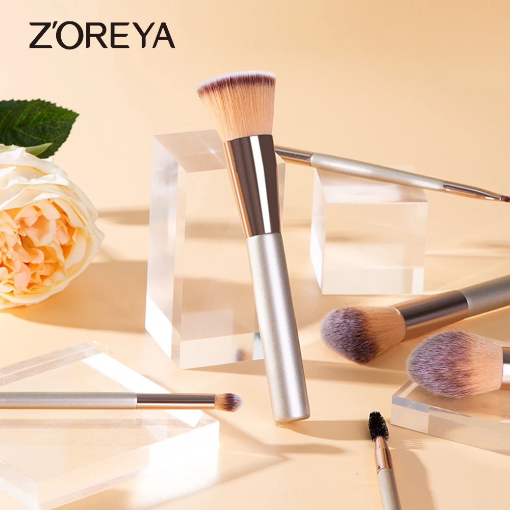 ZOREYA-Ensemble de pinceaux de maquillage champagne, pinceau pour fond de teint cosmétique, poudre, fard à barrage, mélange Kabuki, outil de beauté