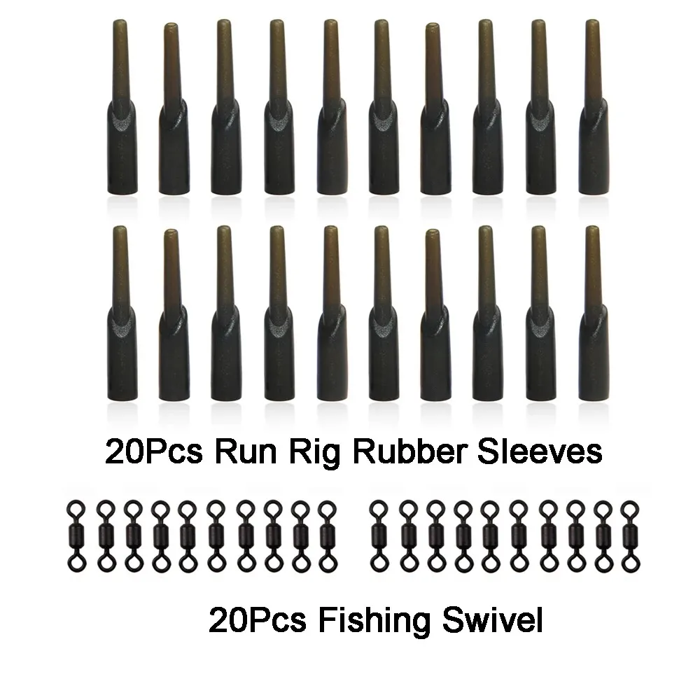 40Pcs Carp Fishing Safe Zone Run Rig Tackle Rubber Chod Buffer Beads and Rolling Swivels Connector Carp Fishing Accessories