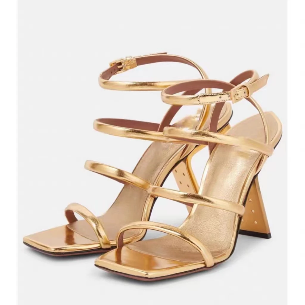Arden Furtado Roman Style stilettos heels large inclusi Gold Summer Fashion Round Toe Colors Open Toe Sandals Large Size 43