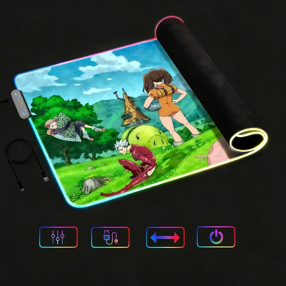 

Comic Mouse Pad Waterproof RGB LED Light Colorful Game Keyboard Non-slip The Seven D-Deadly Sins Cover Desk-mat Surface