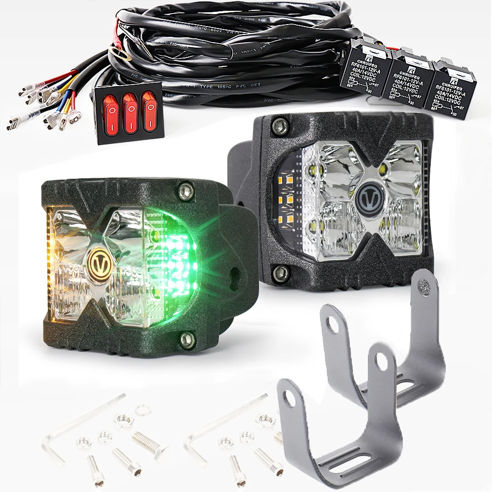 

Side Shooter Pods with Wiring Harness Kit Solid and Strobe Side Light Perfect Match Wiring Harness for Off Road Vehicle Cars