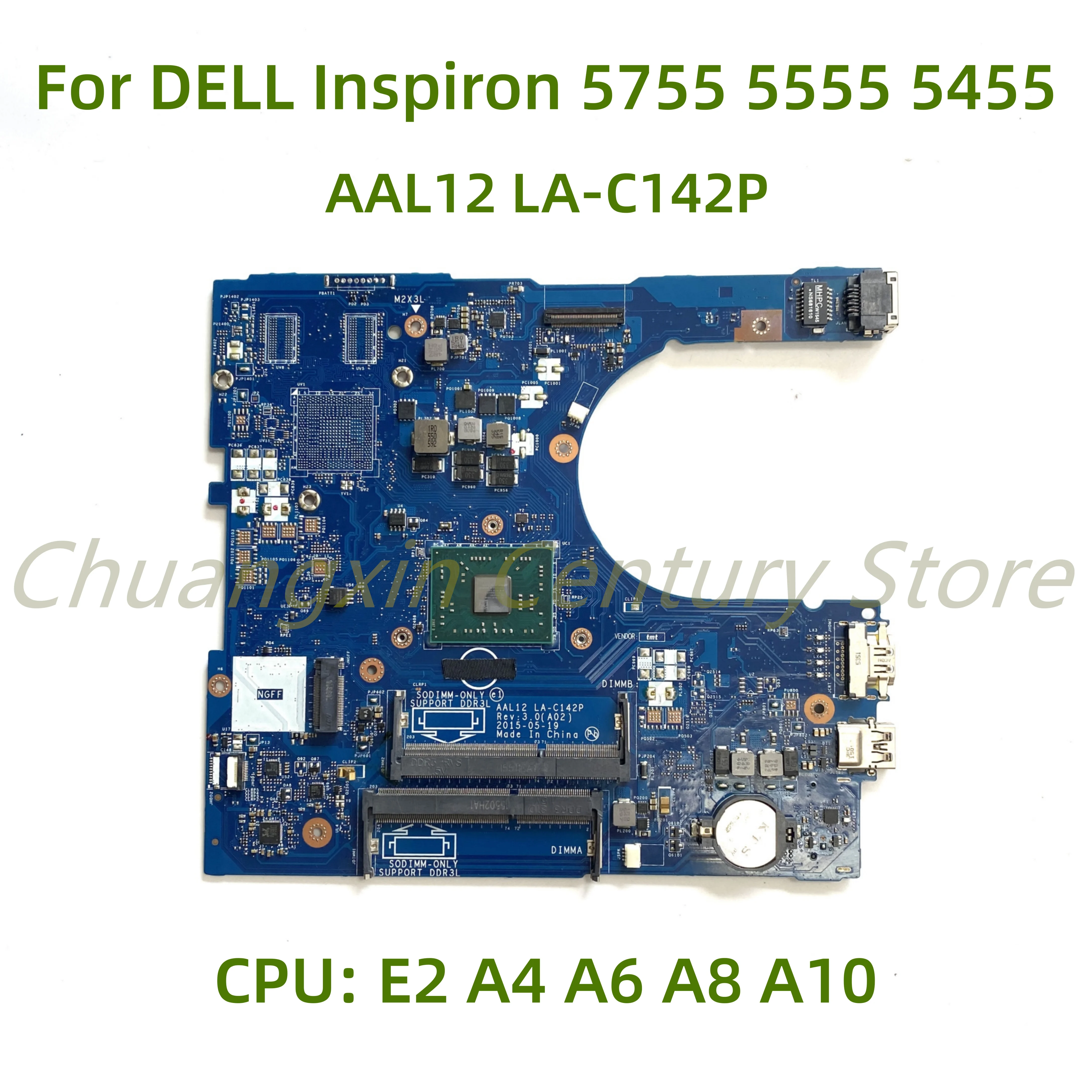 

Suitable for DELL Inspiron 5755 5555 5455 Laptop motherboard AAL12 LA-C142P with CPU E2 A4 A6 A8 A10 100% Tested Fully Work