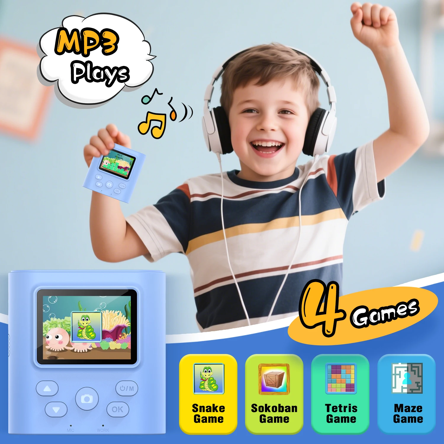 INOCTI Cámara de impresión instantánea para niños, cámara digital, tres papel de impresión y tarjeta 32G, para niñas y niños, regalos de cumpleaños de Navidad