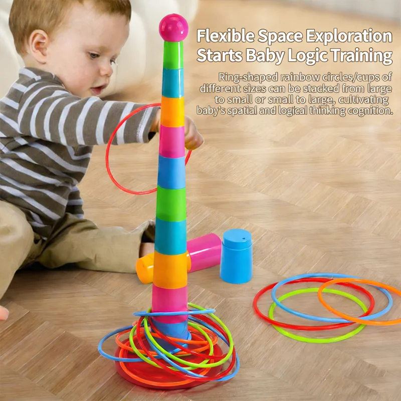 厚みのあるフープリング 水で増量可能 10層リングトス キッズ投げ輪投げゲーム フェルール積み重ねおもちゃ インタラクティブギフト