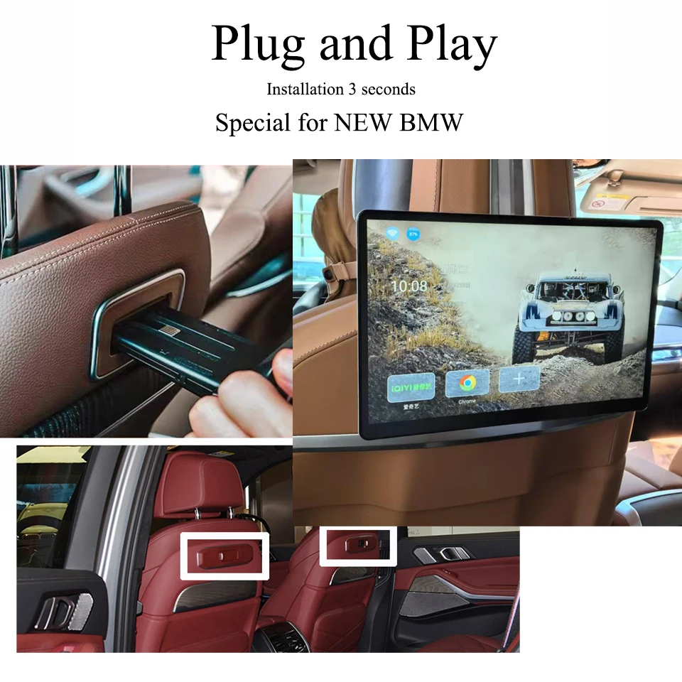 

Car TV Screen Rear Seat Entertainment For 2024 2025 2026 BMW 5 Series 525i 530i Android 13.0 OS Headrest Monitor Plug And Play