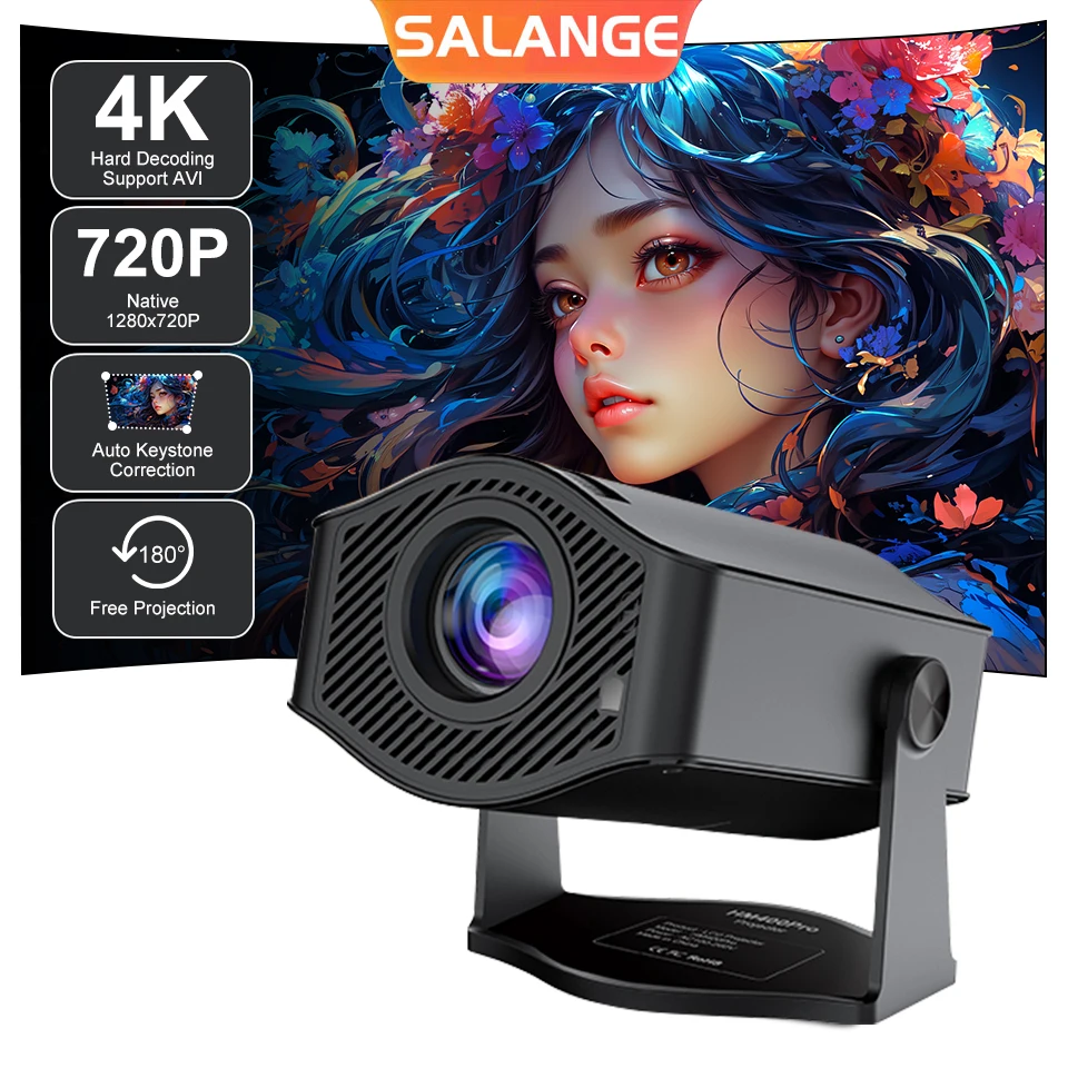 Salange HM400Pro Mini Projector Native 720P Support 4K Android 11 Bluetooth Dual WiFi Home Cinema Outdoor Portable Proyector New