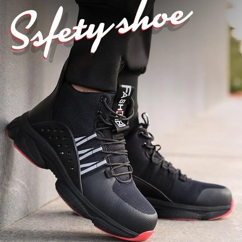 Steel Toe Cap Safety Boots Men For Work Indestructible Black Safety Shoes Non Slip Cap Anti-Smash Outdoor Security Shoes