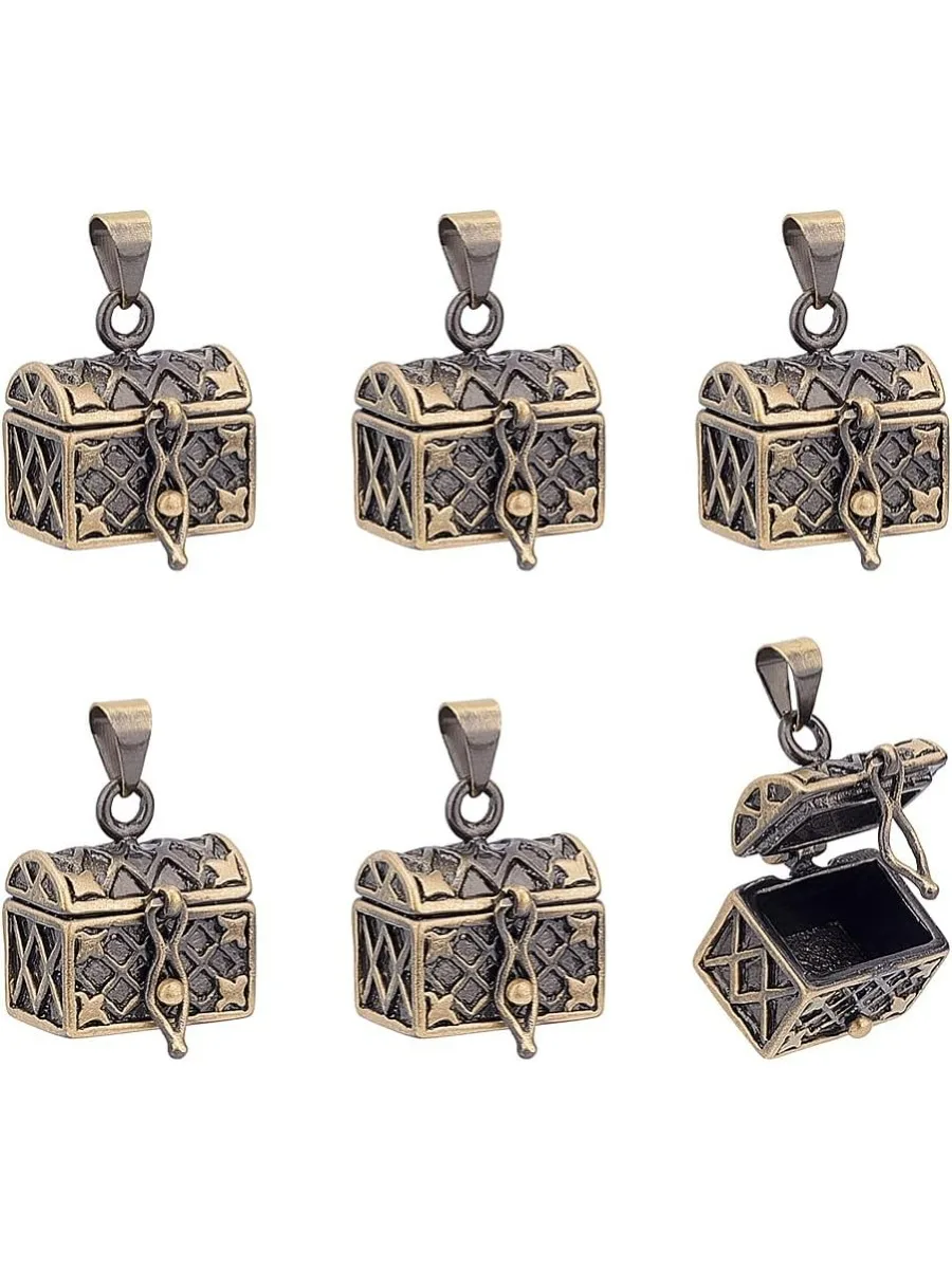 6Pcs Prayer Box Charm 24x16mm Wish Box Charm Rectangle Antique Bronze Copper Magic Box Pendant Vintage Case Charm Mini Metal