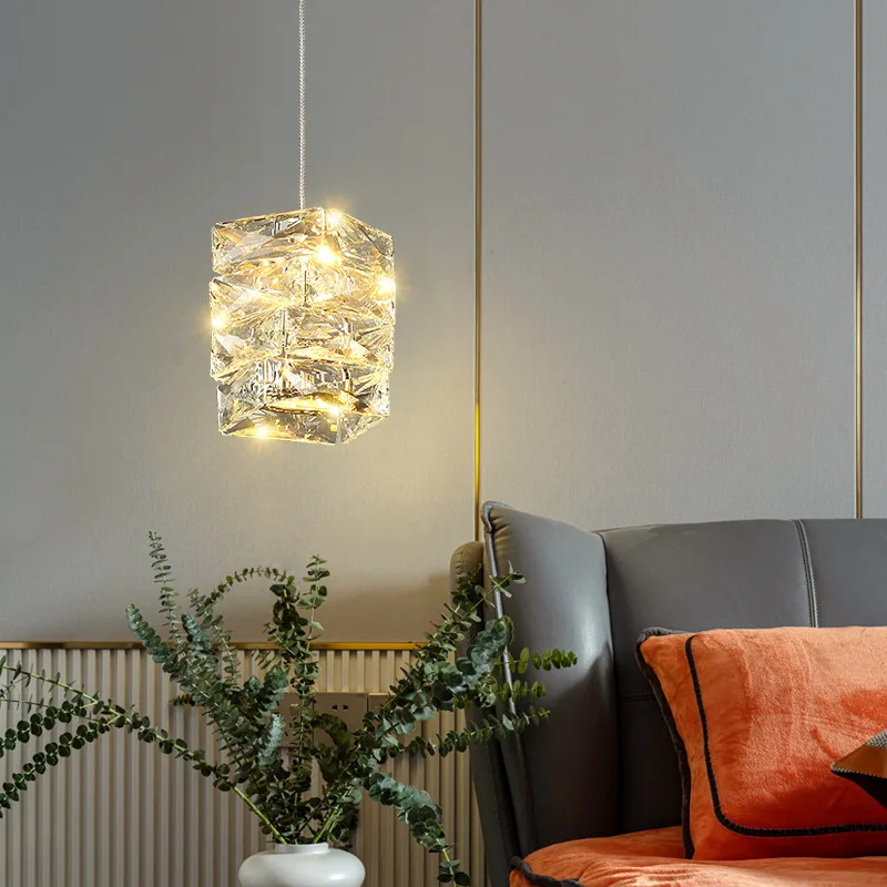 Luxury Crystal Pendant Light Small Chandelier Bedroom Bedside Lamp Postmodern Minimalist Single-Head Living Room Decor