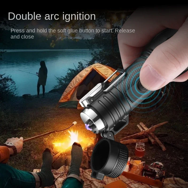 Multifunctional Mini Flashlight USB Rechargeable Self Defense Zoom Electric Arc lighter Torch for Camping Outdoor Adventure