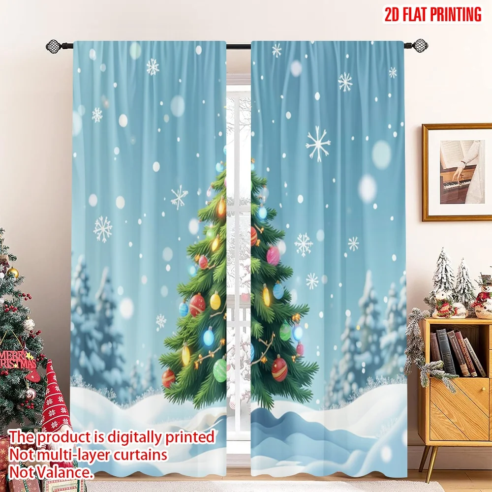 

2pcs 2D flat printing Christmas Drapes Christmas Tree Snowfall Festive Polyester Without Electricity Party Decorations Use for