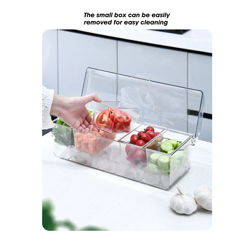 

ABHS-Ice Chilled Condiment Tray With 5 Containers, Condiment Server With Lids, Serving Tray Platter For Bar Accessories