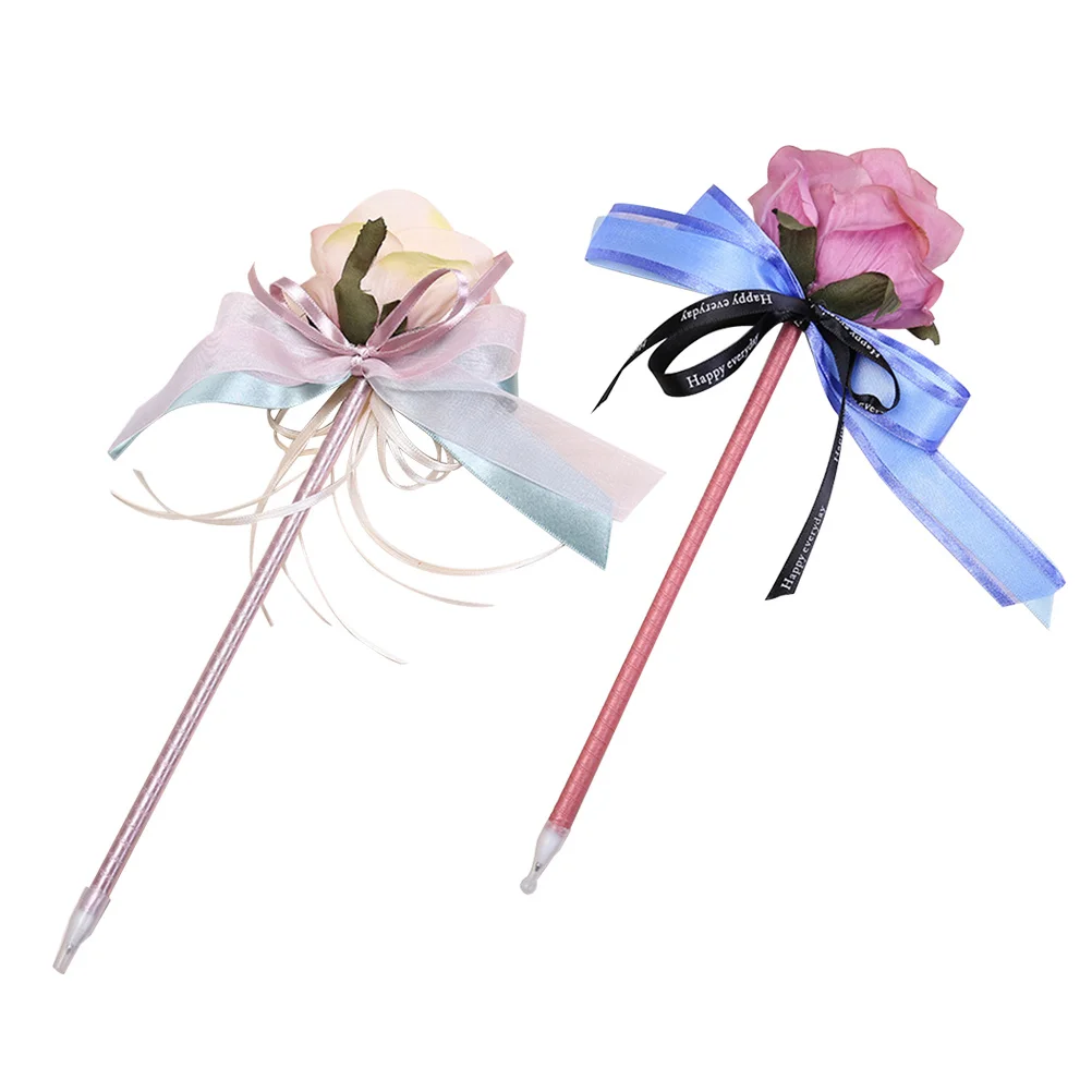 

2pcs Simulated Rose Ballpoint Pen Smooth Writing Creative Design Wedding Party Favors Gift Bling Pens Stationery Decor