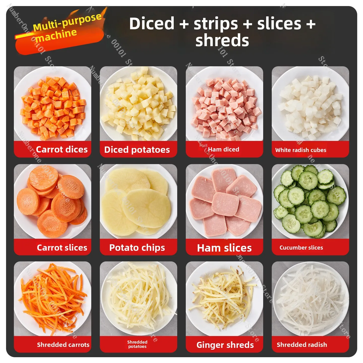 Commercial Dicing Machine for Potatoes, Radishes, Carrots, Onions, Shredding and Slicing Electric Multi-Functional Tool