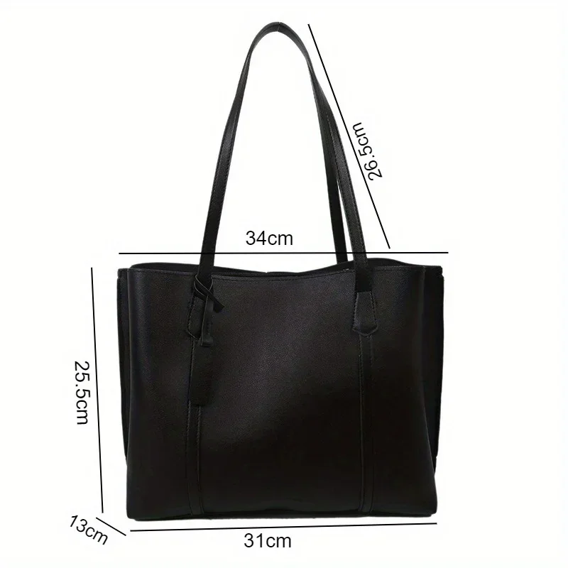 Trend Retro Effen Kleur PU Lederen Onderarmtas Eenvoudige Dames Tas Met Grote Capaciteit Winkelen Reizen Elegante Unisex Tote Bags