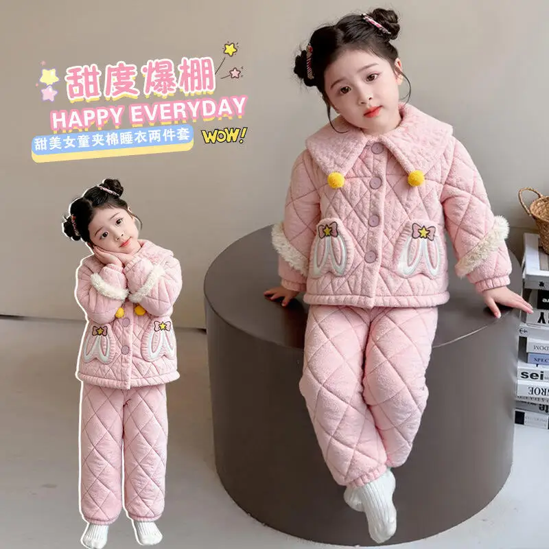 

Kawaii Girl Fashion Pajama Set Student Winter Cartoon Casual Cartoon Keep Warm Tops Long Pants 2-Piece Set Children's Clothing