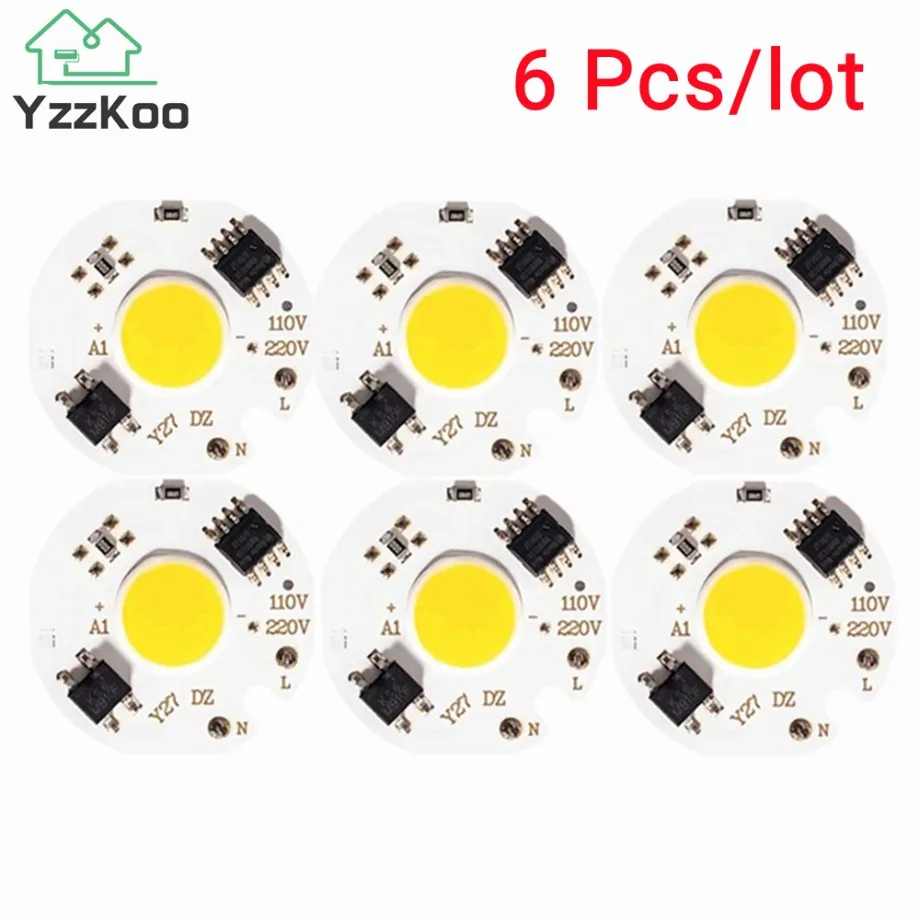 6Pcs/lot LED 3W 5W 7W 10W 12W COB Chip Lamp 220V Smart IC No Need Driver LED Bulb For Flood Light Cold White Warm White