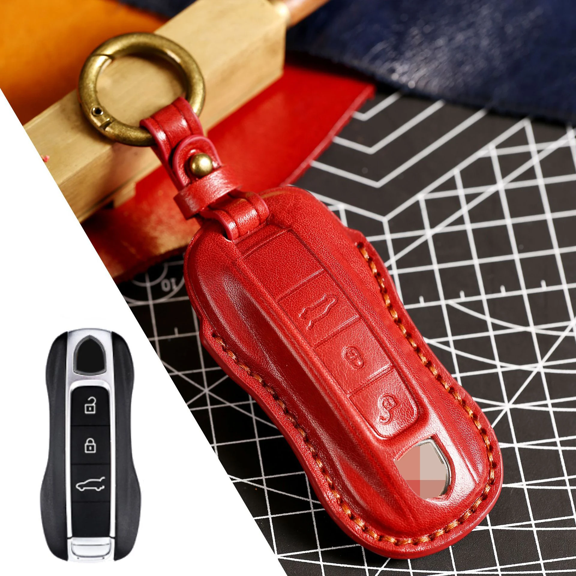 Genuine Leather Car Remote Key Fob Case Key cover for Porsche Panamera 2017-2022 Cayenne 2018 2019 2020 2022