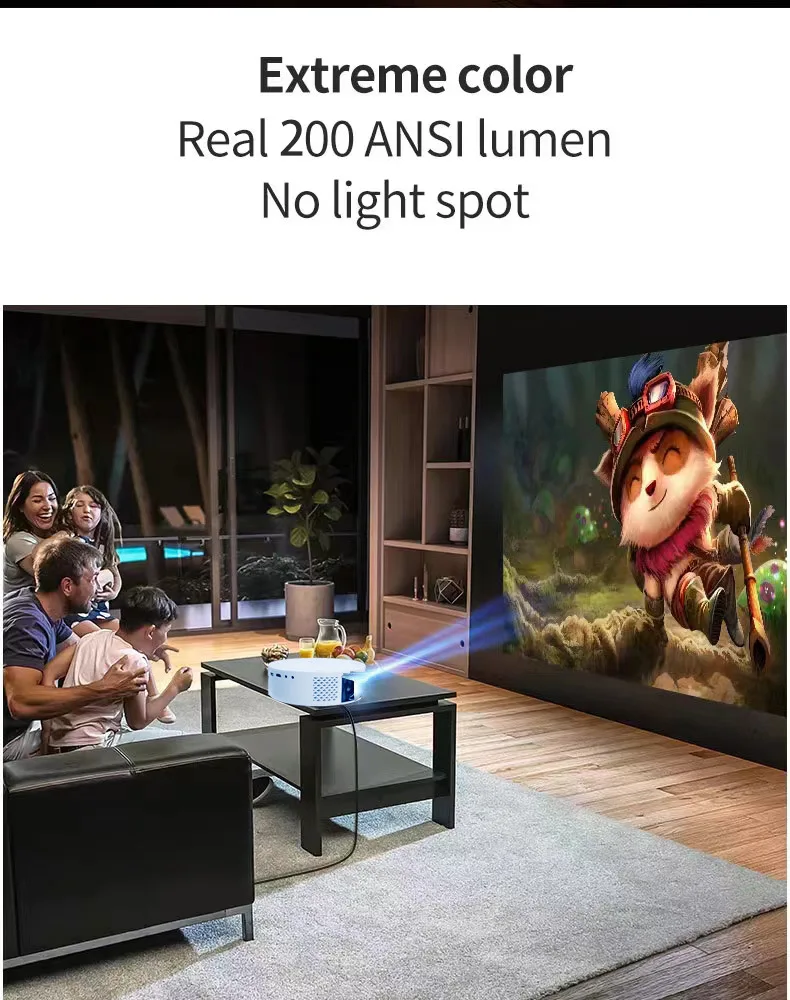200 Inch Huge Screen 4k Video Decoding T269 Smart Projector Dual Band Wifi Android 9.0 Hifi Speaker Projector Factory