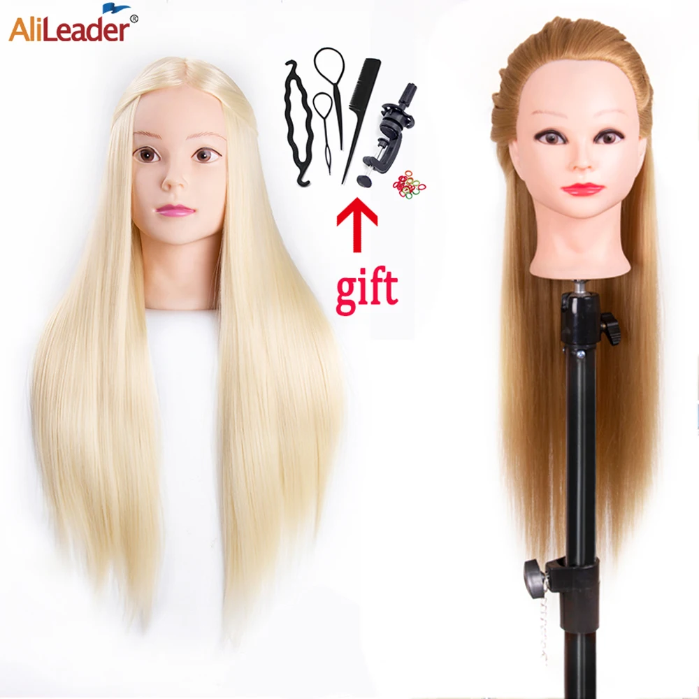 สีดําสีบลอนด์ผม Mannequin HEAD เส้นใยอุณหภูมิสูง 100% Training HEAD สําหรับ Braid Hairdressing Manikin ตุ๊กตาหัวผม