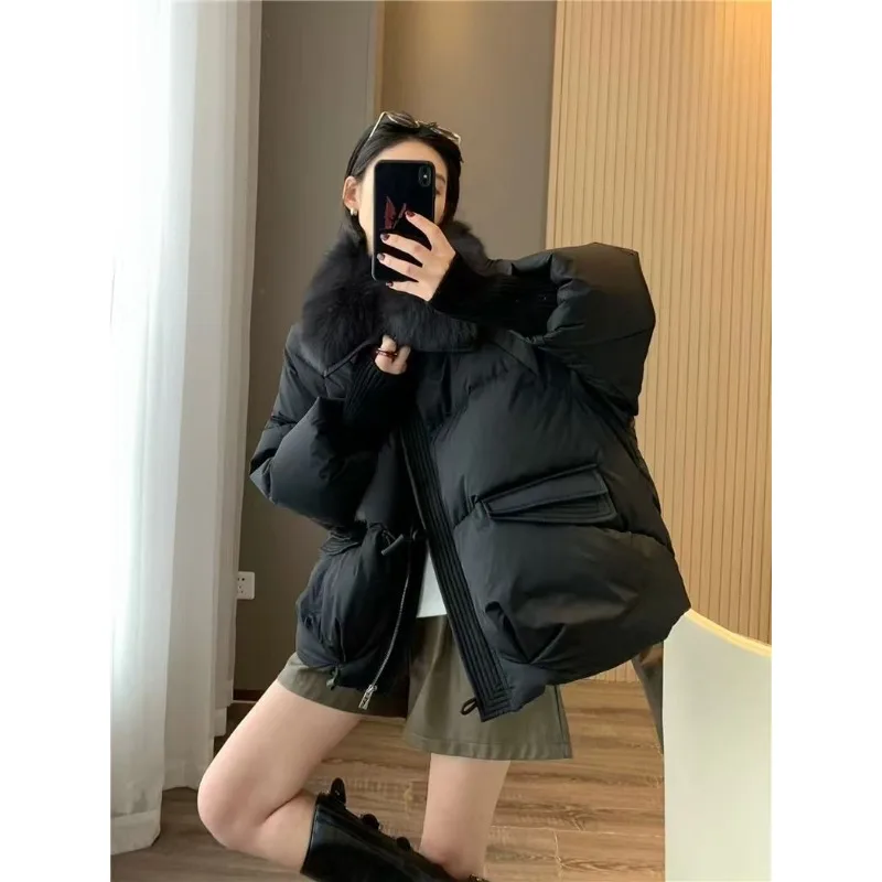Women's models Fairy Autumn Winter Cotton Coat Top Coat Hair Collar Short Thickened Warm Leisure Soft Comfortable Niche Vintage