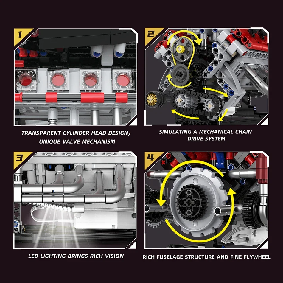 MOC Technische Supercar Gemotoriseerde FLM V8 Motor Bouwstenen Auto Deel Elektrisch Aangedreven Motor Bakstenen Montage Speelgoed Kid Gift