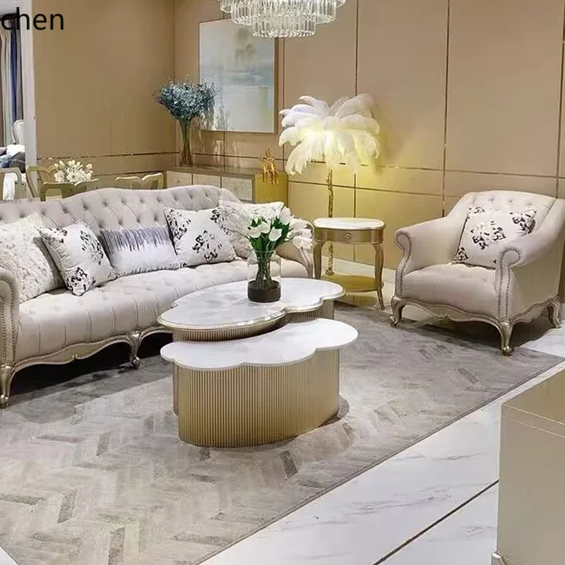 Mesa de centro H5.26 de luxo leve para sala de estar, em madeira maciça, com design nuvem.