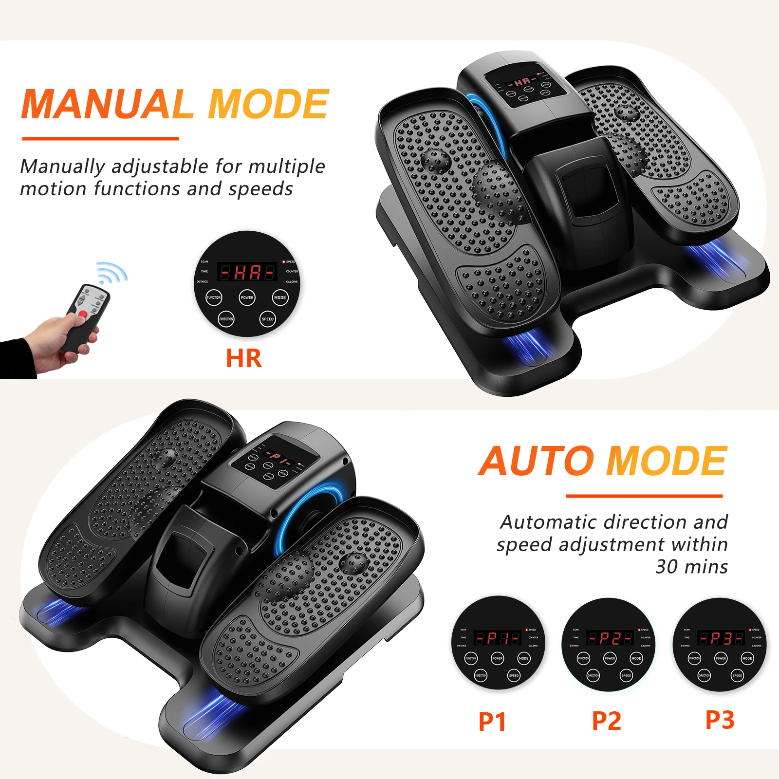 Under Desk Elliptical Machine Portable 15 P1-P3 Programs Speed Levels Leg Exerciser Fully Assembled Quiet Electric Seated Pedal with Remote Control and LCD Display for Teens Seniors and Adults Home Fitness Fat Burning Toning