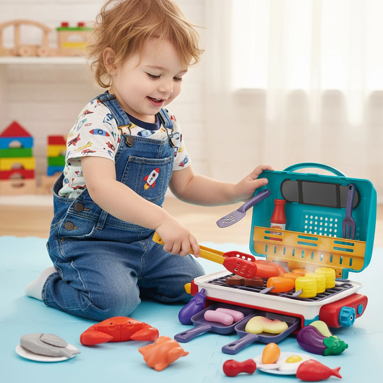 Crianças churrasco grill playset com fumaça som luz crianças jogar brinquedos de cozinha jogar acessórios de cozinha para meninos meninas crianças presente aniversário