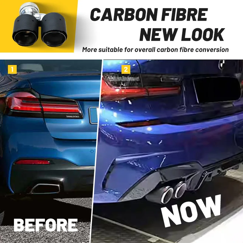 1 Pair Matte Carbon Fiber Exhaust Pipe Muffler Tip Decoration Silvery Stainless Steel Tailpipe car modify For BMW G30 G38