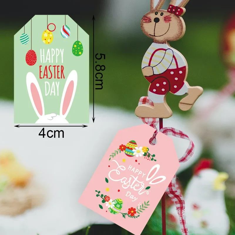 Happy Easter Gift Tags Rabbit Bunny Ear Print Paper Cards Packaging Hang Tag Labels Easter Party Decoration Supplies 48pcs Mix