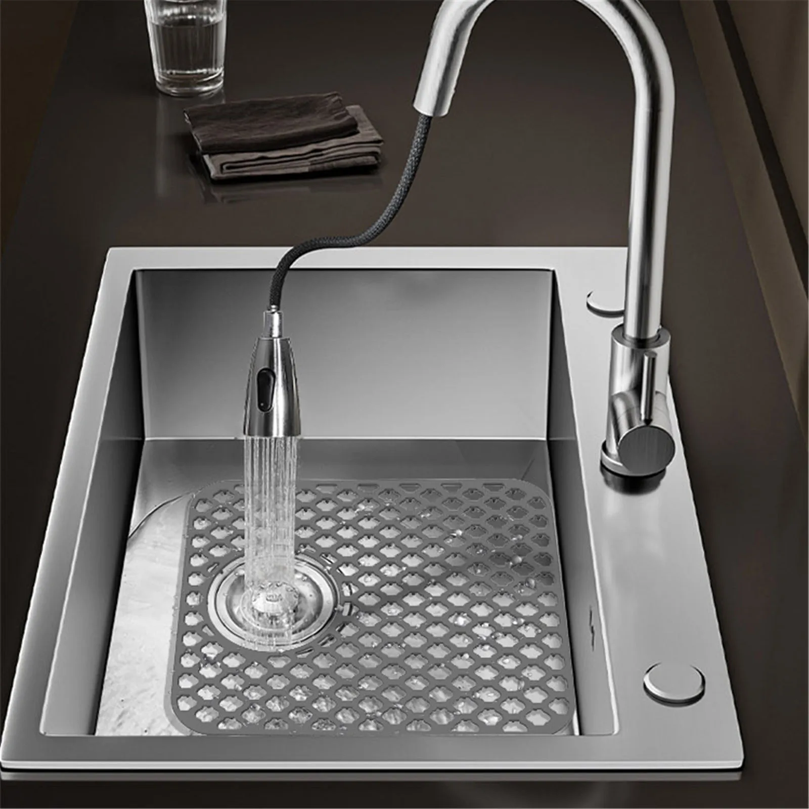 Silicone Kitchen Sink Protector Mat Folding Heat Non Slip Kitchen Sink Mats Grid Accessory Grey For Bottom Of Farmhouse