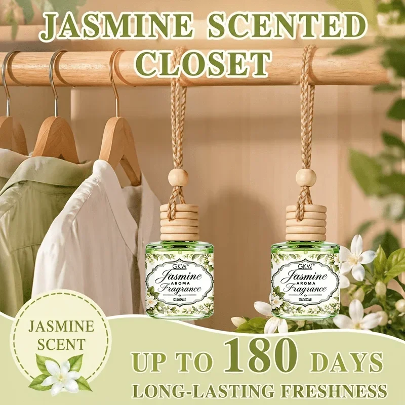 Jasmine Hanging Car Closet Air Freshener, Gentle Liquid Diffuser, Fresh Floral, Deodorizing, Long-Lasting, 10ml, Car & Home