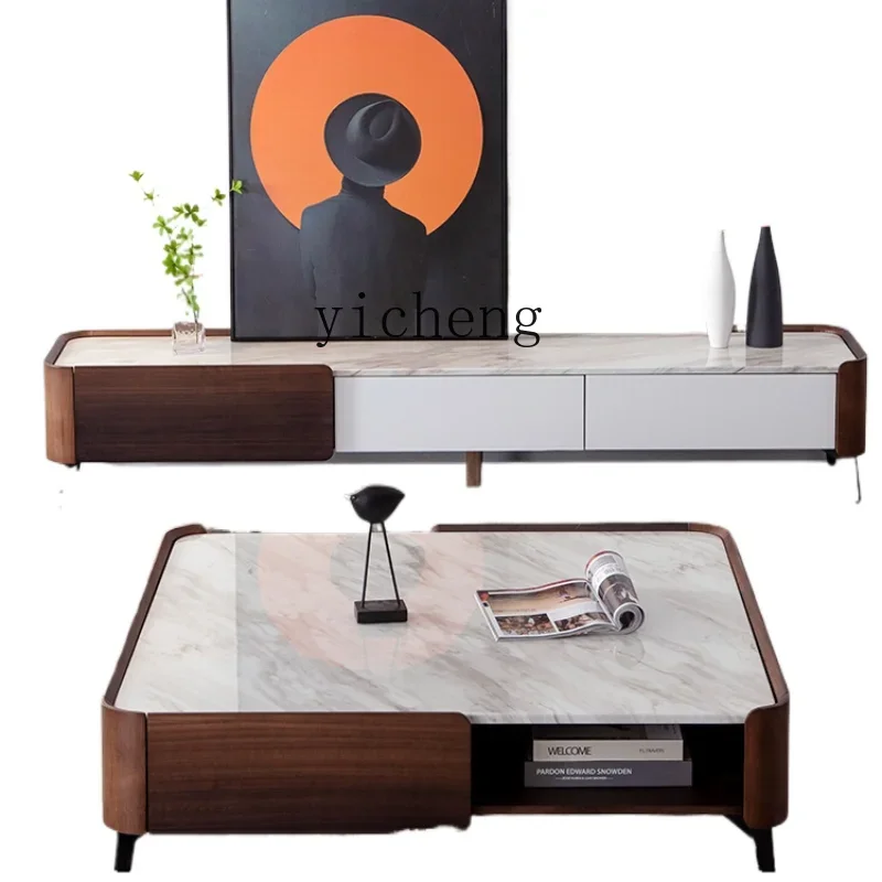 

ZC TV Cabinet Modern Light Luxury Ins Small Apartment Living Room Minimalist Stone Plate Coffee Table Combination