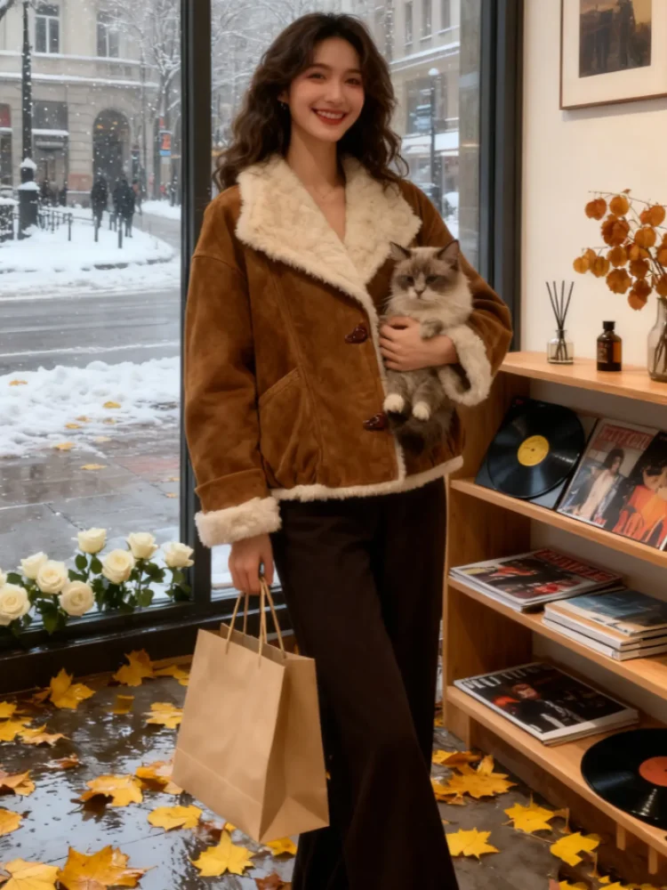 

Премиальная женская зимняя куртка из натуральной кожи с меховой подкладкой, новая универсальная модель, хлопковое верхнее пальто с капюшоном на молнии